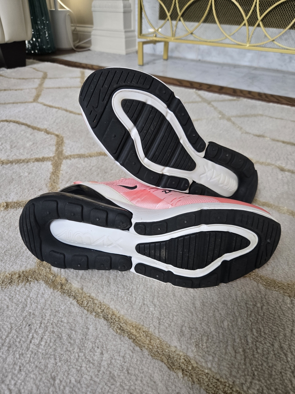 Nike Air Max 270 GS 'Bleached Coral' Pink/Black Running Shoes - Picture 7 of 9
